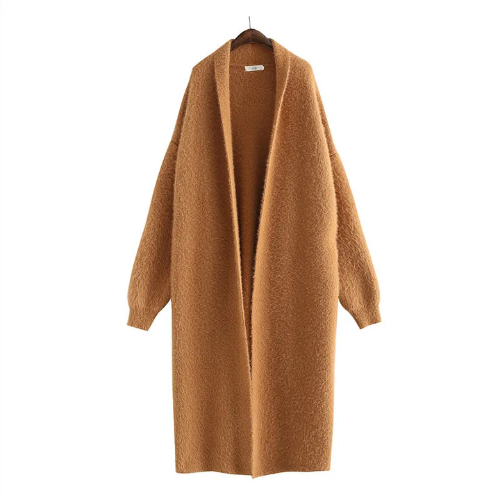 Casual longline women's cardigan, black, open front design, ideal as a lightweight layering piece.