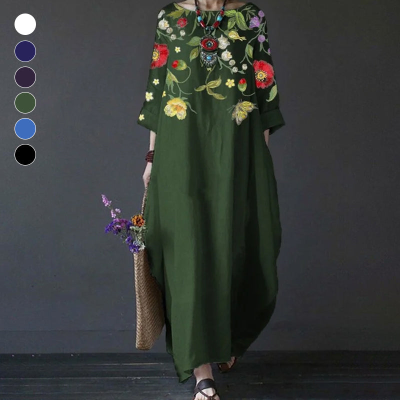 Elegant women's long skirt dress featuring a relaxed silhouette and charming all-over print design