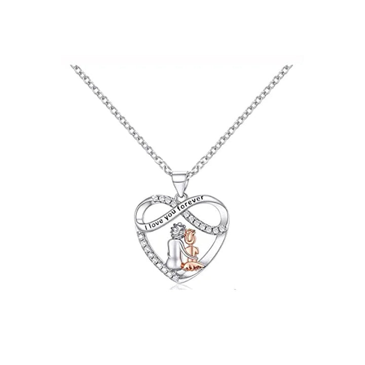 Detailed shot of the 'Love You Forever' heart pendant, highlighting the inscription and polished finish of the jewelry
