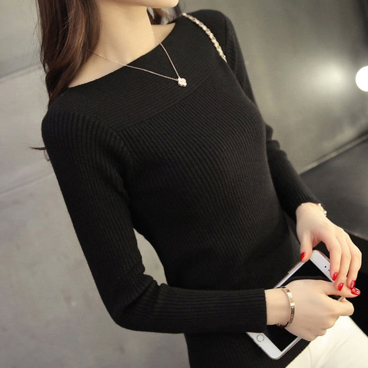 Chic women's Maris slim fit boat neck knitted sweater, offering an elegant silhouette for any casual or office look.