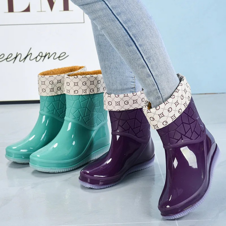 Autumn women's rain boots, waterproof & anti-slip, featuring a unique patterned design.