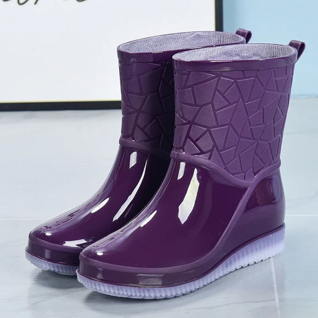 Ladies Marvella rain boots, stylish & waterproof, designed with an anti-slip sole for safety.