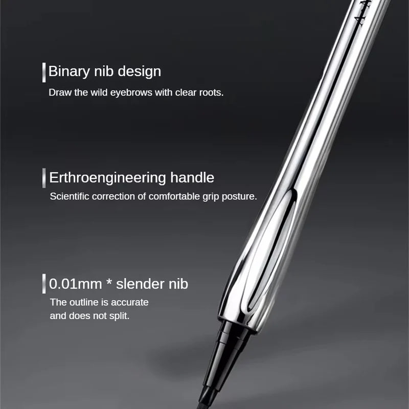 Waterproof test on skin showing the durability of the micro-fork tip liquid eyebrow pencil. Long-lasting makeup.