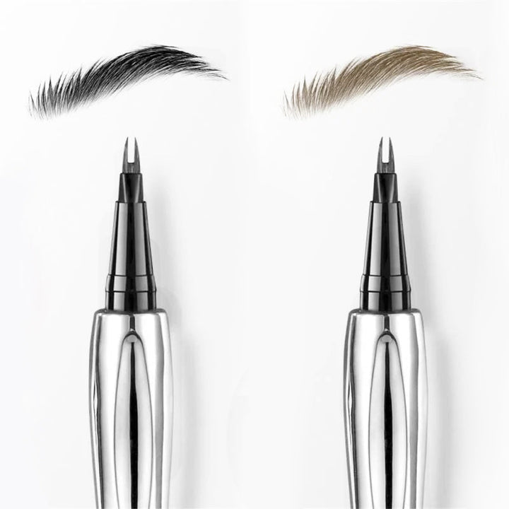 Customer review style image showing satisfaction with the micro-fork tip liquid eyebrow pencil's natural finish.