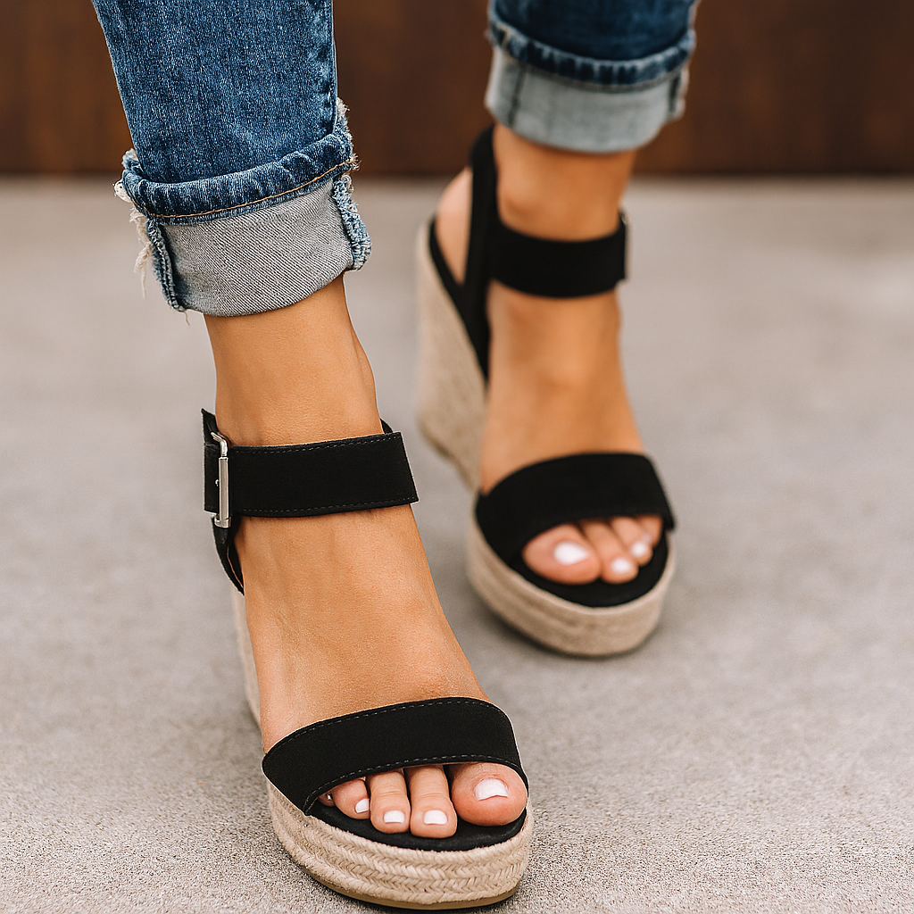 Women's Natalie orthopedic wedge sandals, offering all-day comfort, arch support, and stylish espadrille design.