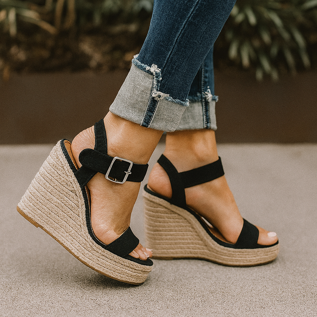 Stylish women's espadrille wedge sandals with a comfortable ankle strap, perfect for summer casual wear.