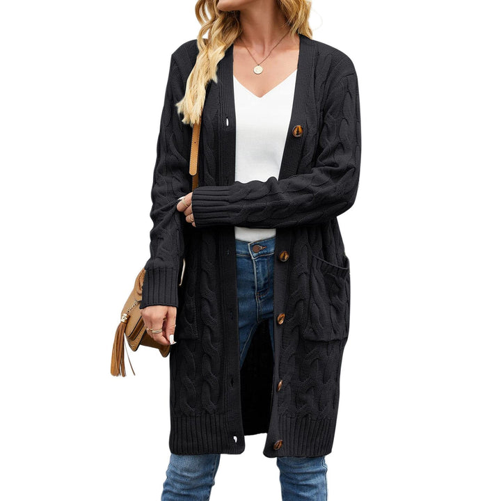 Women's Noelle button-down knitted cardigan, soft and cozy with pockets, an essential for winter layering.