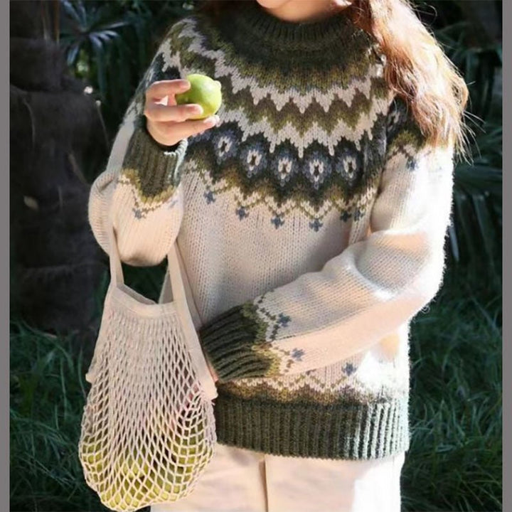 Women's Nordic pattern sweater in blue, perfect for winter and cozy casual wear