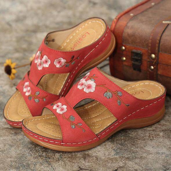 Comfortable floral orthopedic sandals for women, offering arch support & posture correction.