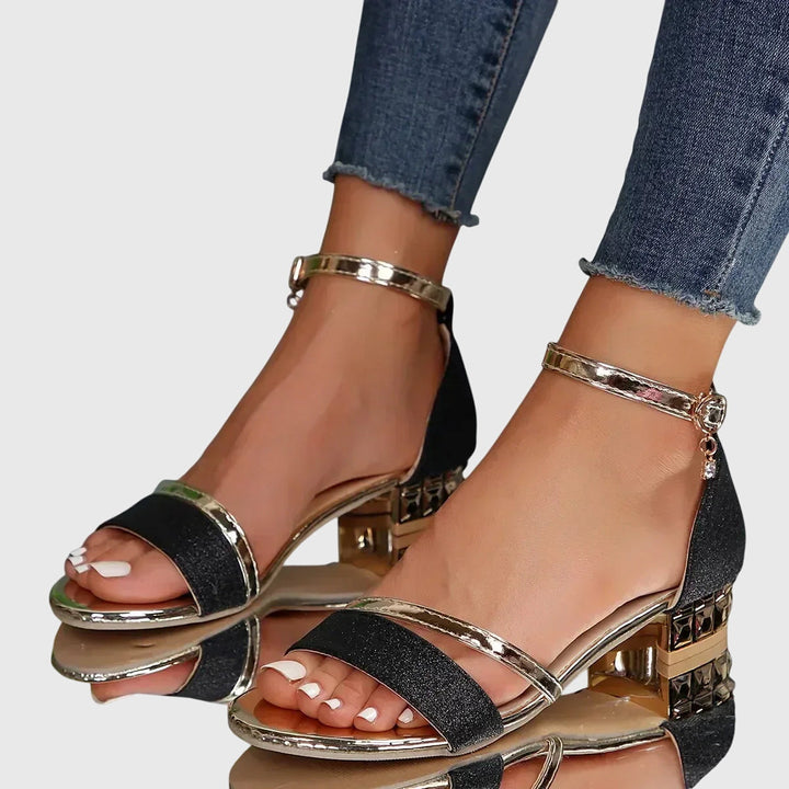 Stylish women's heeled sandals, orthopedic design, adjustable strap for ergonomic comfort.
