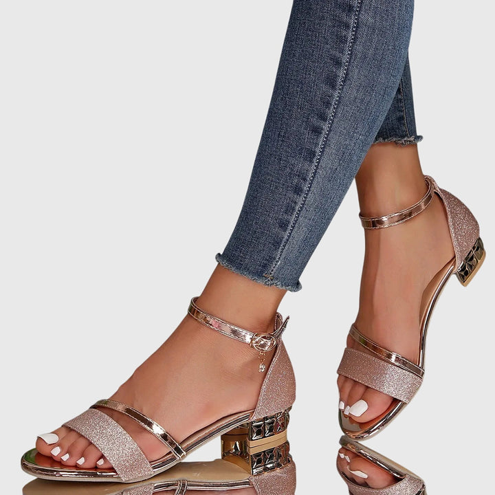 Casual summer women's heeled sandals featuring orthopedic support and adjustable strap.