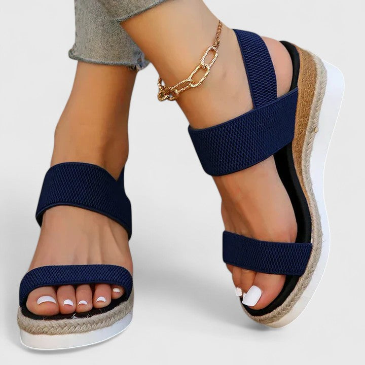 Women's casual open-toe wedge sandals, orthopedic comfort with arch support for plantar fasciitis relief.