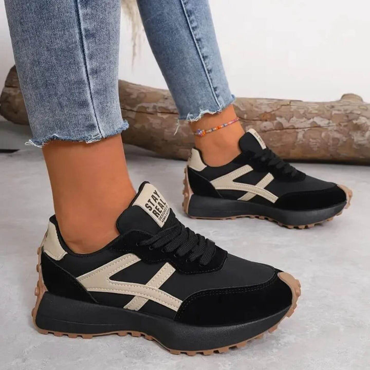 Women's orthopedic panel sneakers, lace-up design, offering enhanced arch support & comfort for walking & everyday wear.