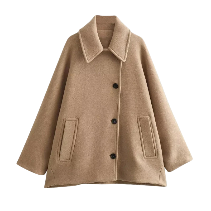 Selina women's oversized button jacket, a chic transitional coat for spring & fall fashion.
