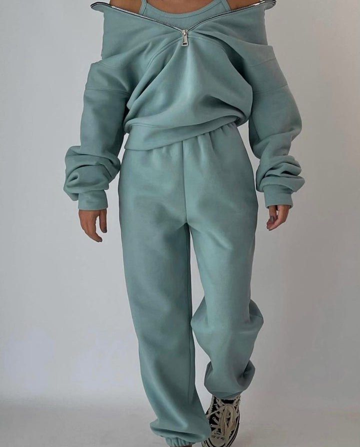 Athleisure women's oversized pullover and jogger pant set, designed for ultimate comfort and versatile wear.