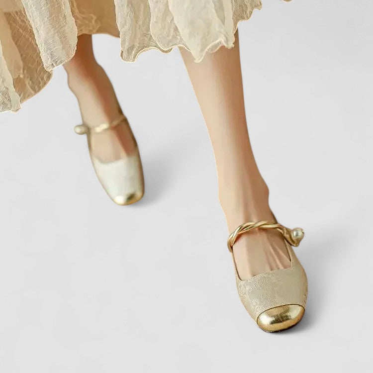 Women's Block Heels with pearl embellishments, blending casual and chic styles