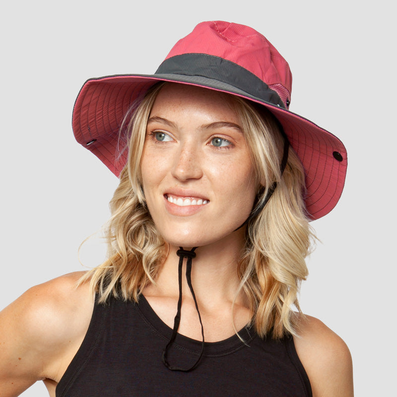 Adjustable women's UV protection sun hat in beige, perfect for travel and gardening
