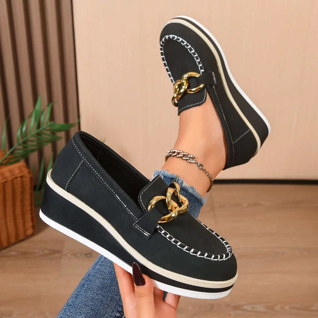 Comfortable leopard platform loafers with chain, designed for women seeking both style and support