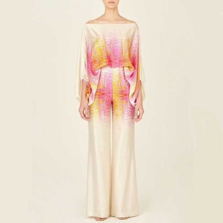 Versatile women's printed 2-piece set, relaxed fit. Chic for summer, fall, casual outings.