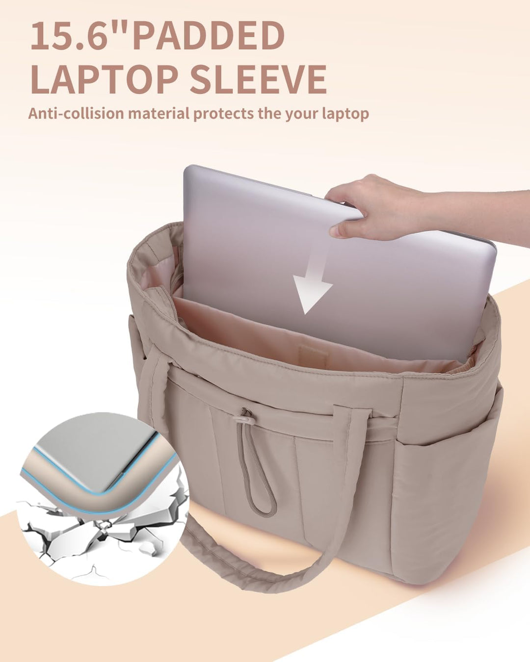 Large capacity quilted travel tote for women, features cup holder and laptop compartment.