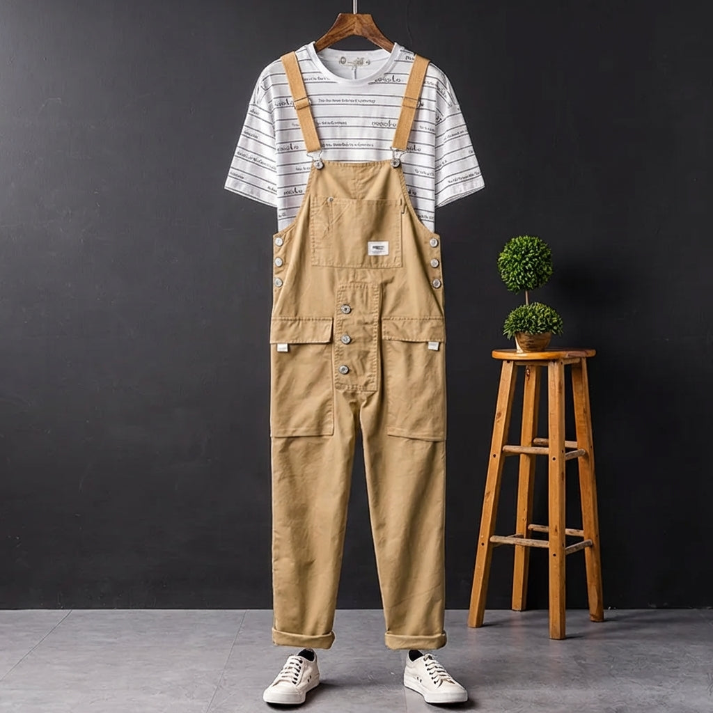 Women's relaxed fit denim bib overalls. Casual, comfy full-length jumpsuit perfect for everyday wear.