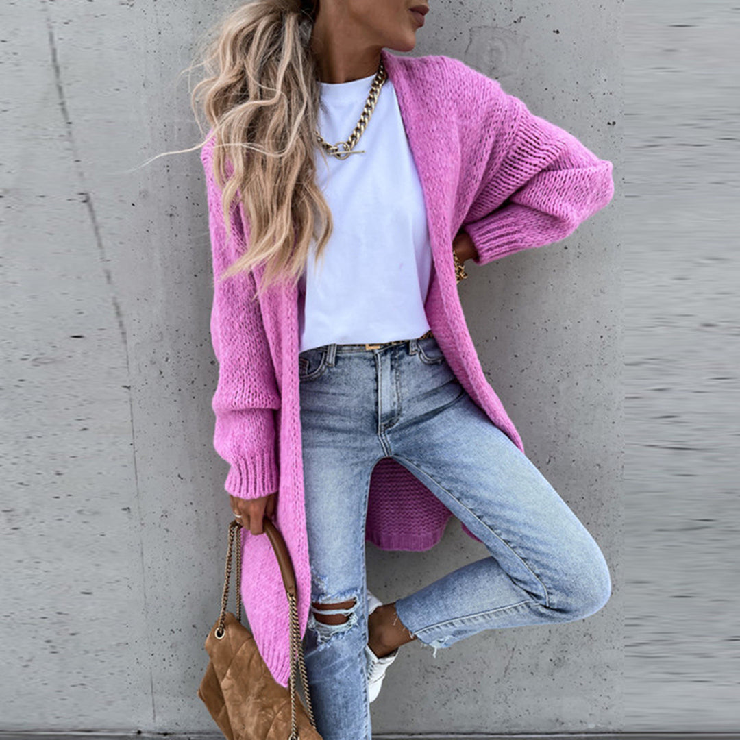 Comfortable women's black long open front cardigan, perfect for casual layering