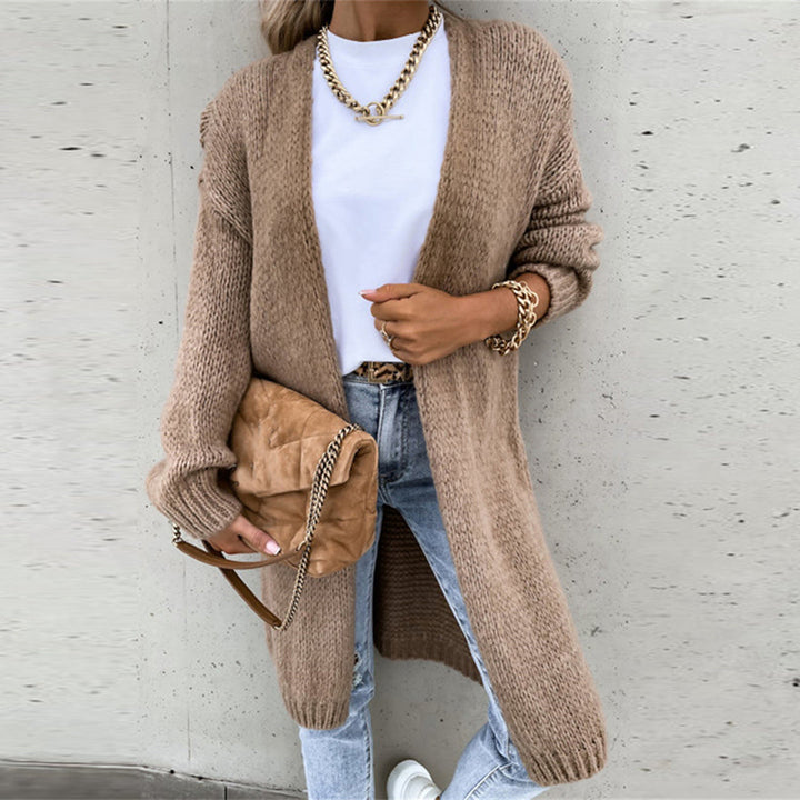 Women's versatile open front long cardigan in a relaxed fit, soft knit fabric