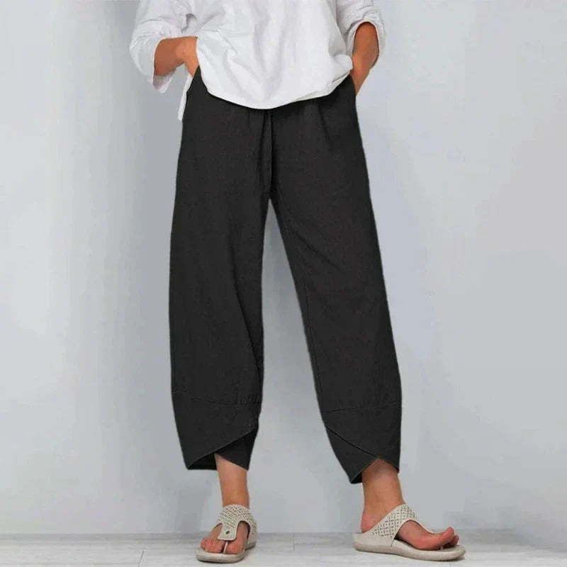 Red women's relaxed fit summer pants, offering comfortable and stylish wear for any casual occasion.