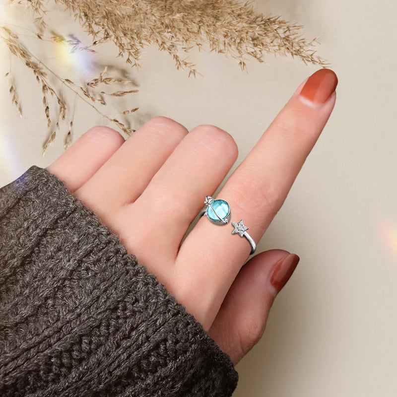 Celestial moon and star fidget ring for women, rotating design, copper, anxiety relief jewelry