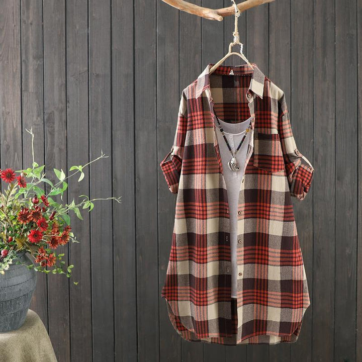 Casual Rowen women's long blouse, checked pattern with a loose fit. Perfect for versatile everyday wear.