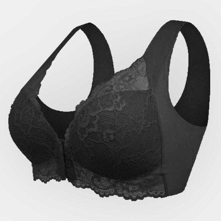 Seamless lace front closure sports bra for women. Wireless full coverage for athletic & daily wear comfort.