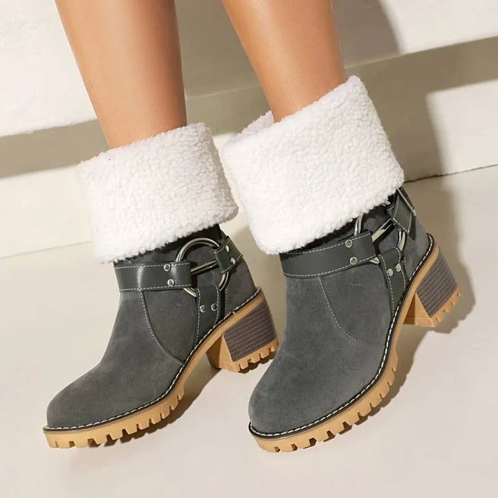 Detail shot of the stylish ring accent on women's winter ankle boots