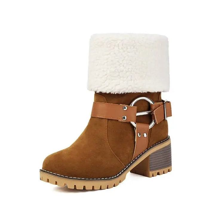 Orthopedic insole visible inside women's sherpa lined ankle boots for support