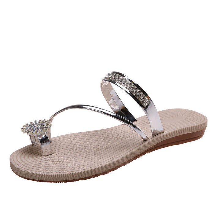 Women's comfort sandals with a wedge heel and glittering rhinestone embellishments