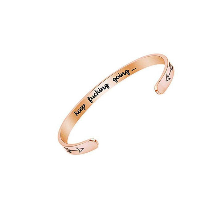 Black inspirational cuff bangle for her, sleek stainless steel engraved jewelry