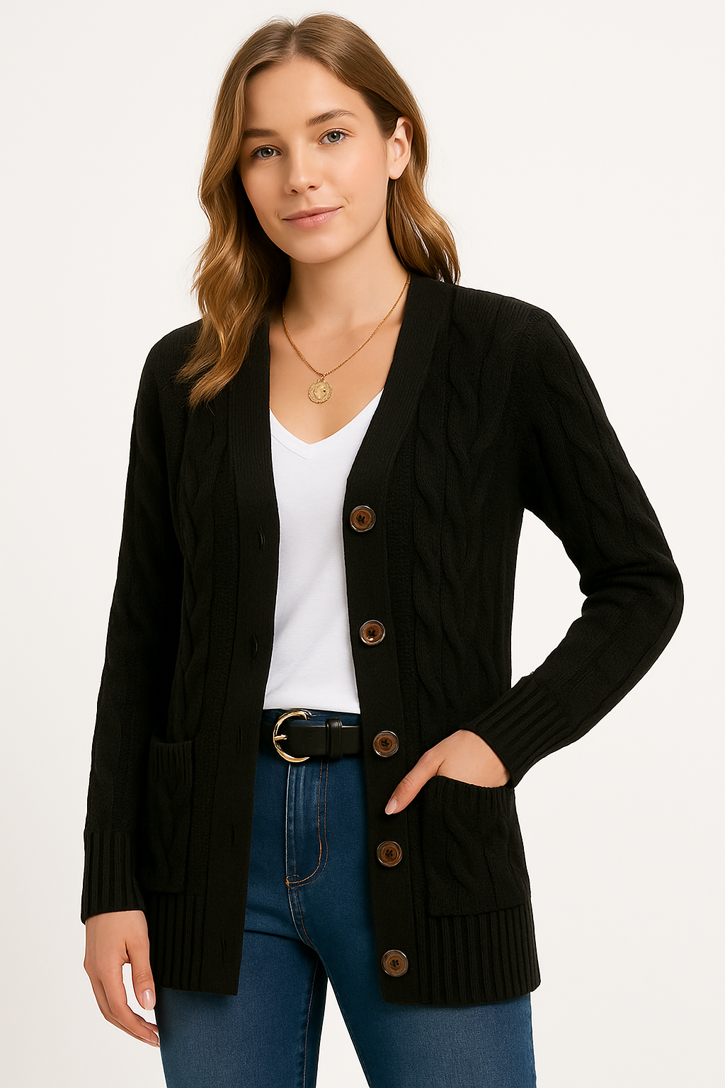 Lightweight white cable knit cardigan for women, ideal for spring and summer everyday wear