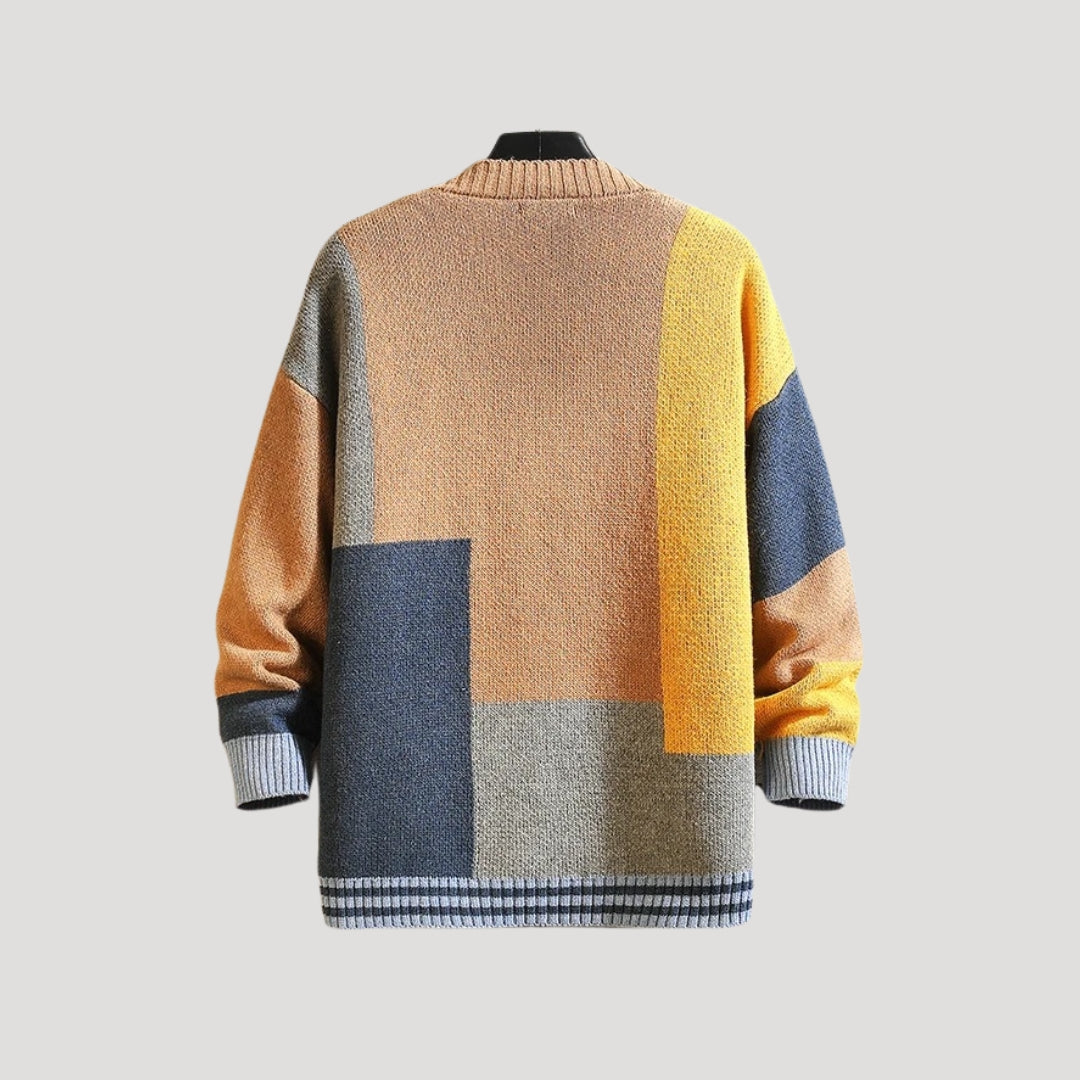 Stylish women's button-front colorblock cardigan, perfect spring layering fashion