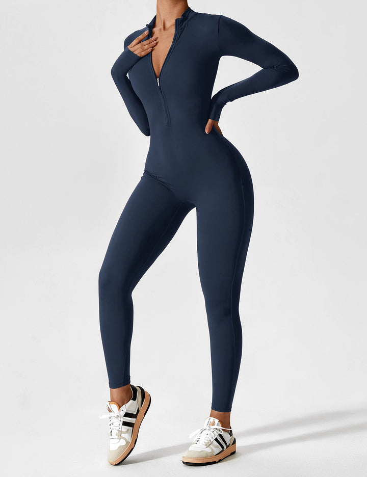 Women's spring collection: a comfortable stretchy zip-up jumpsuit, perfect for all day wear