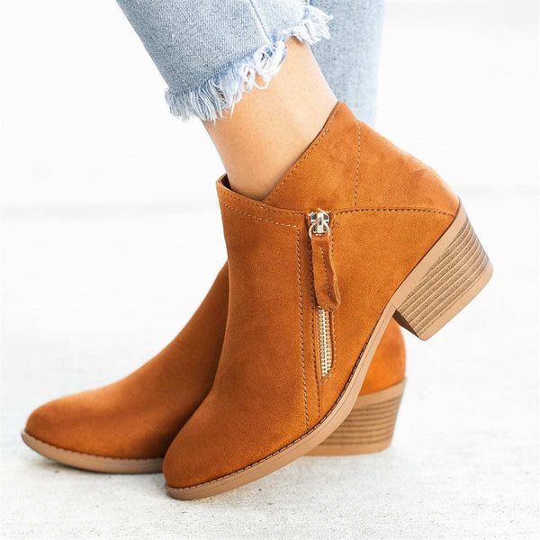 Women's stylish black leather zip-up ankle boots, everyday wear, comfortable fashion footwear
