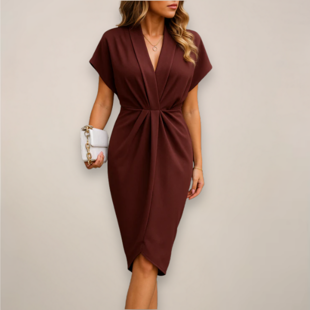 Comfortable & stylish women's midi wrap dress, offering a chic, flattering look.