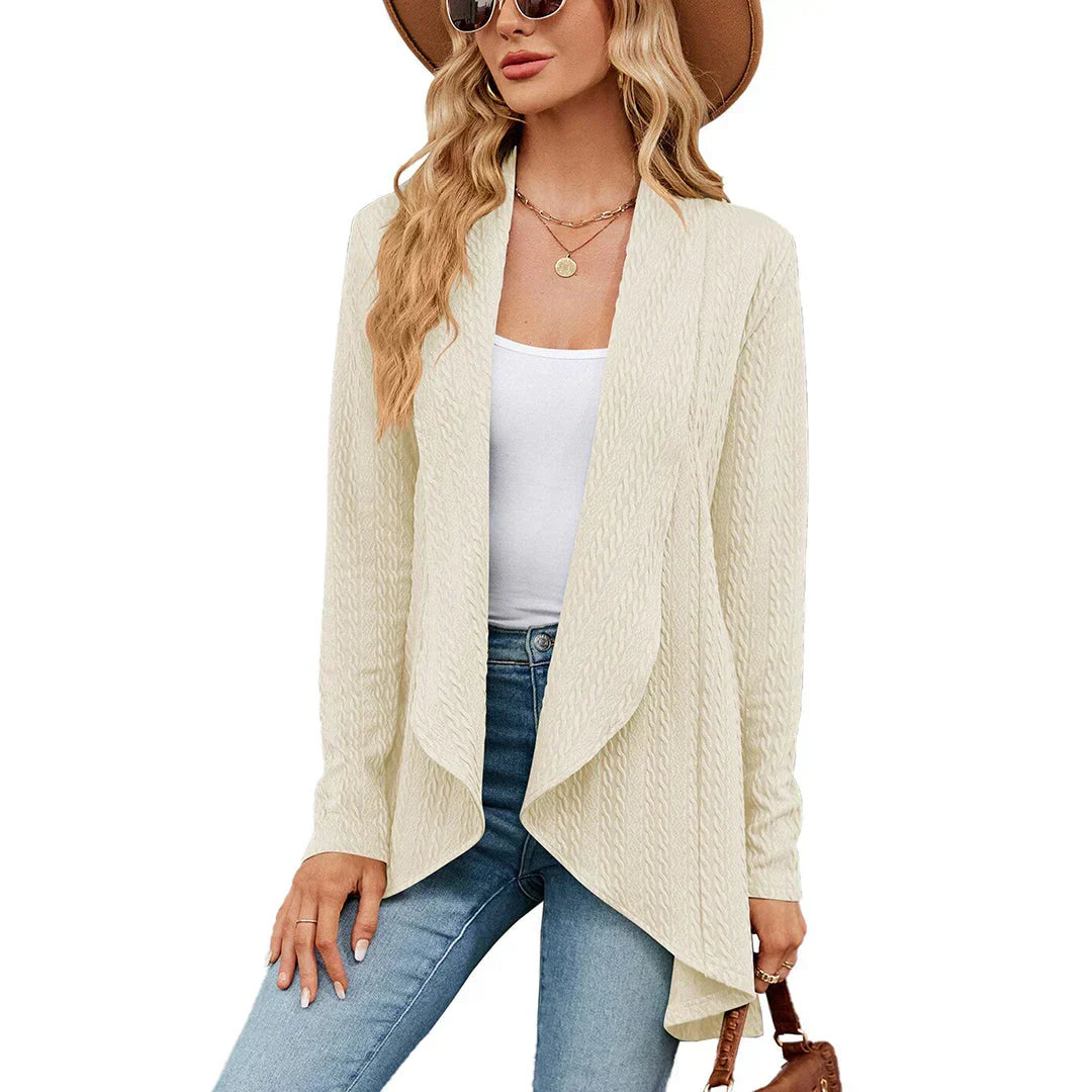 Women's long-sleeve open front cardigan. A cozy knit sweater, ideal for stylish fall fashion & comfortable autumn wear.