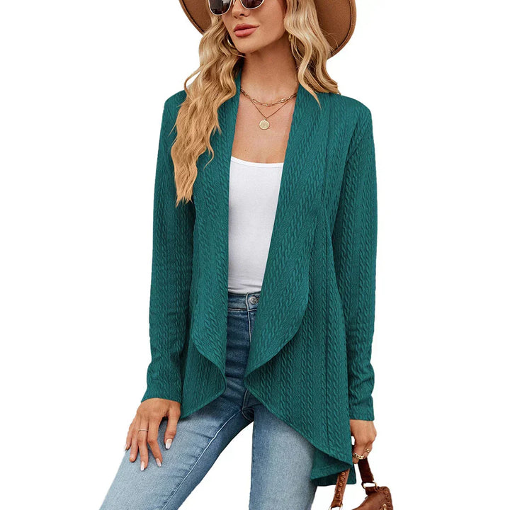 Chic open front cardigan for women. Versatile long-sleeve knit sweater, perfect for fall fashion & elegant layering.
