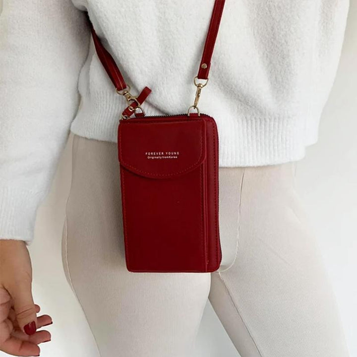 Women's crossbody handbag wallet in a sophisticated neutral shade, minimalist design