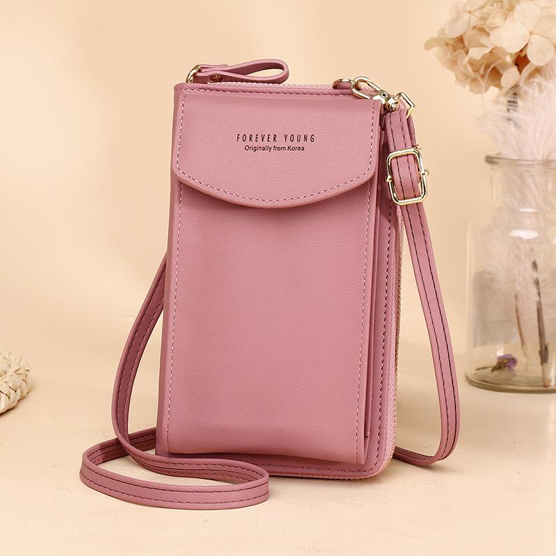 Open view of the women's fashion crossbody wallet, displaying card slots and a coin pocket