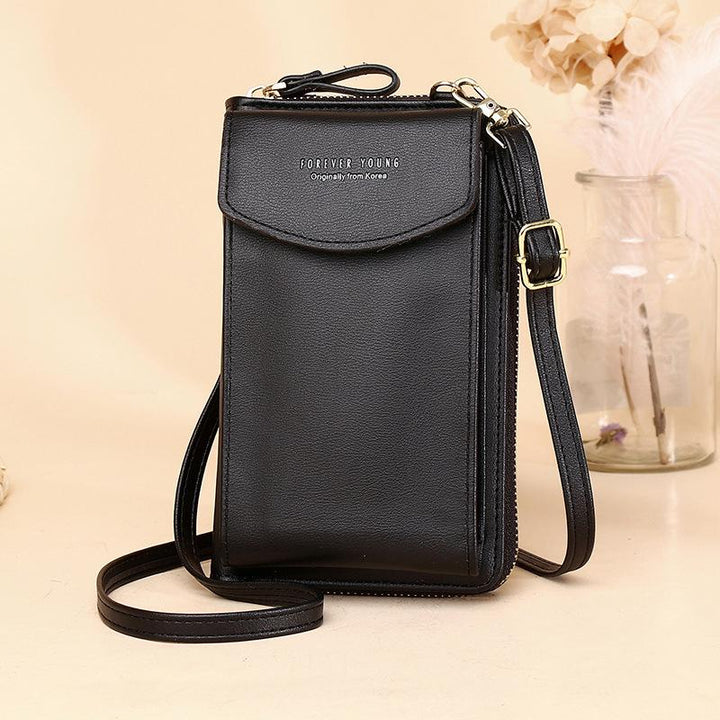 Fashionable women's PU leather pouch with a long adjustable strap for crossbody wear