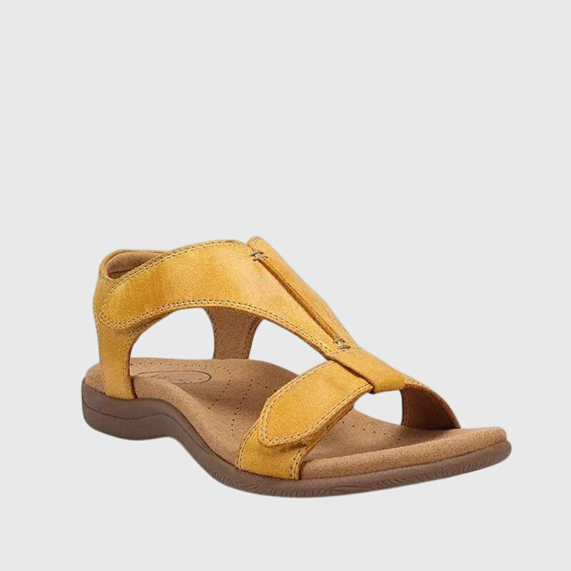Women's adjustable strap T-Bar flat sandals, offering orthopedic comfort & arch support.