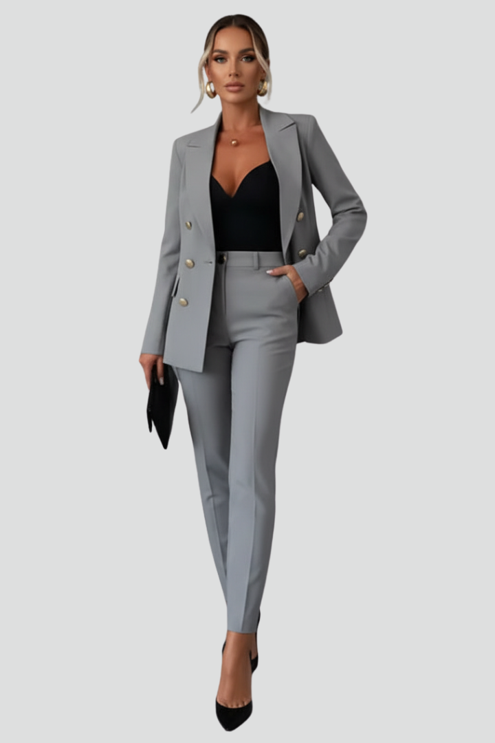 Contemporary women's blazer and straight trousers suit, perfect for modern professional wear.