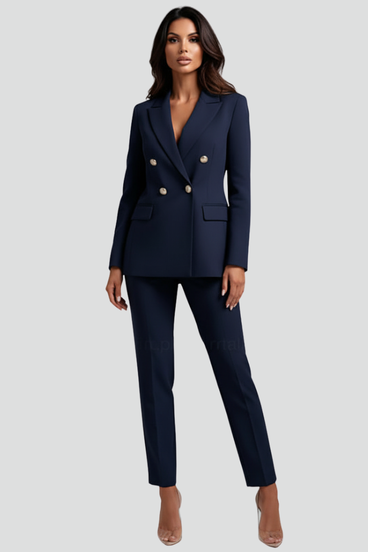 Comfortable women's tailored suit set with blazer & straight trousers for all-day office wear.