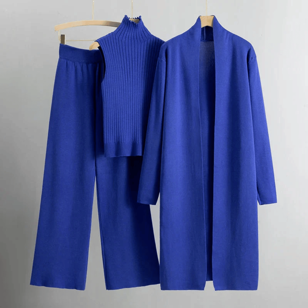 Modern women's three-piece pant set, a complete and versatile matching outfit for professional or casual use