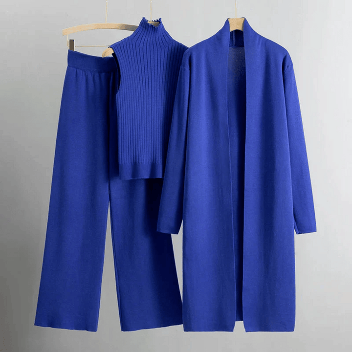 Modern women's three-piece pant set, a complete and versatile matching outfit for professional or casual use